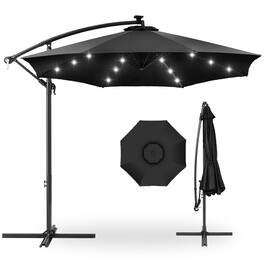Best Choice Products - 10ft Solar LED Offset Hanging Outdoor Market Patio Umbrella w/ Adjustable Tilt - Black