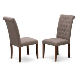 East West Furniture - Bremond Dining Chairs - Dark Coffee Color Linen Fabric, Wooden Mahogany Finish Legs Modern Dining Room Chairs - Set of 2 - Brown