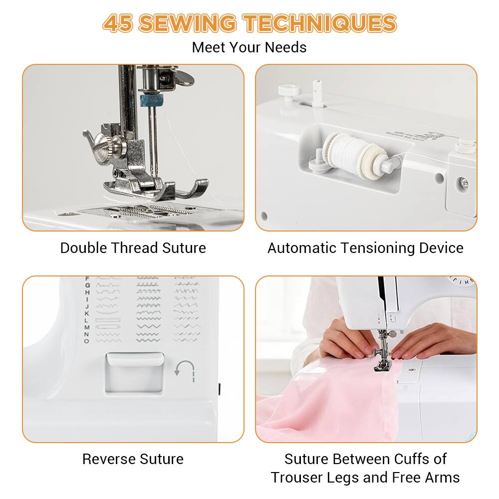 45 SEWING TECHNIQUES  
Meet Your Needs

- Double Thread Suture
- Automatic Tensioning Device
- Reverse Suture
- Suture Between Cuffs of Trouser Legs and Free Arms