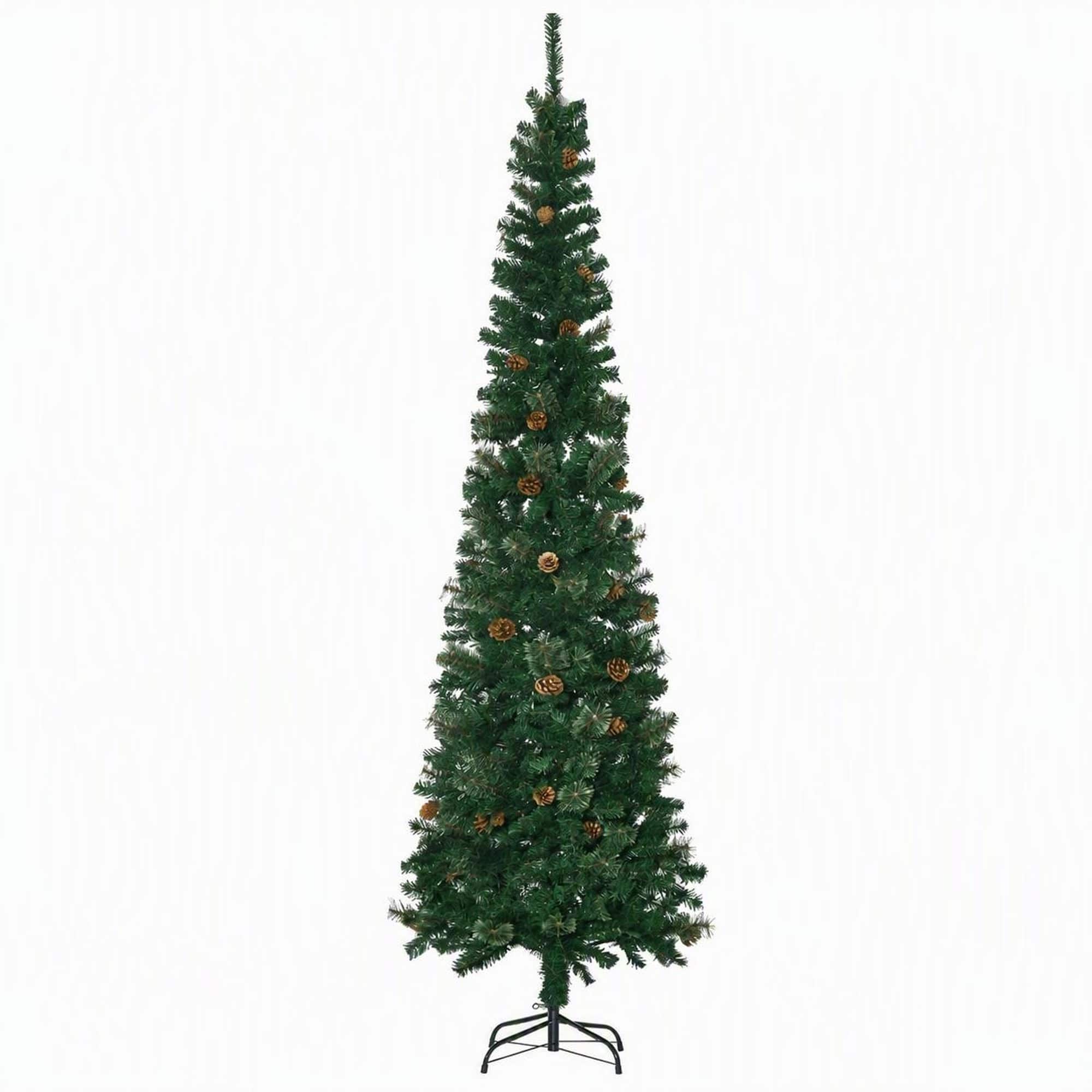 RYHNUYNE - 7.5 Foot Pencil Artificial Christmas Tree, Slim Pine Needles Realistic Branches Space-Saving Design Holiday Decor - Green