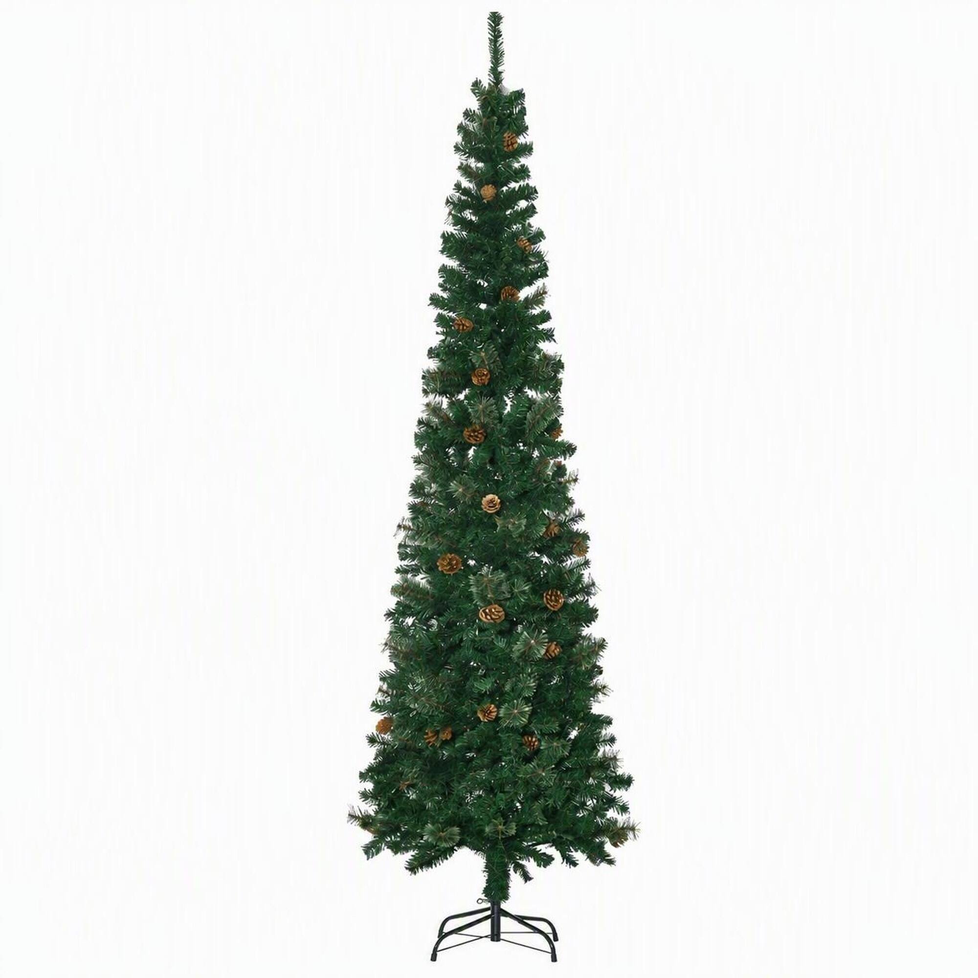 Front. RYHNUYNE - 7.5 Foot Pencil Artificial Christmas Tree, Slim Pine Needles Realistic Branches Space-Saving Design Holiday Decor - Green.