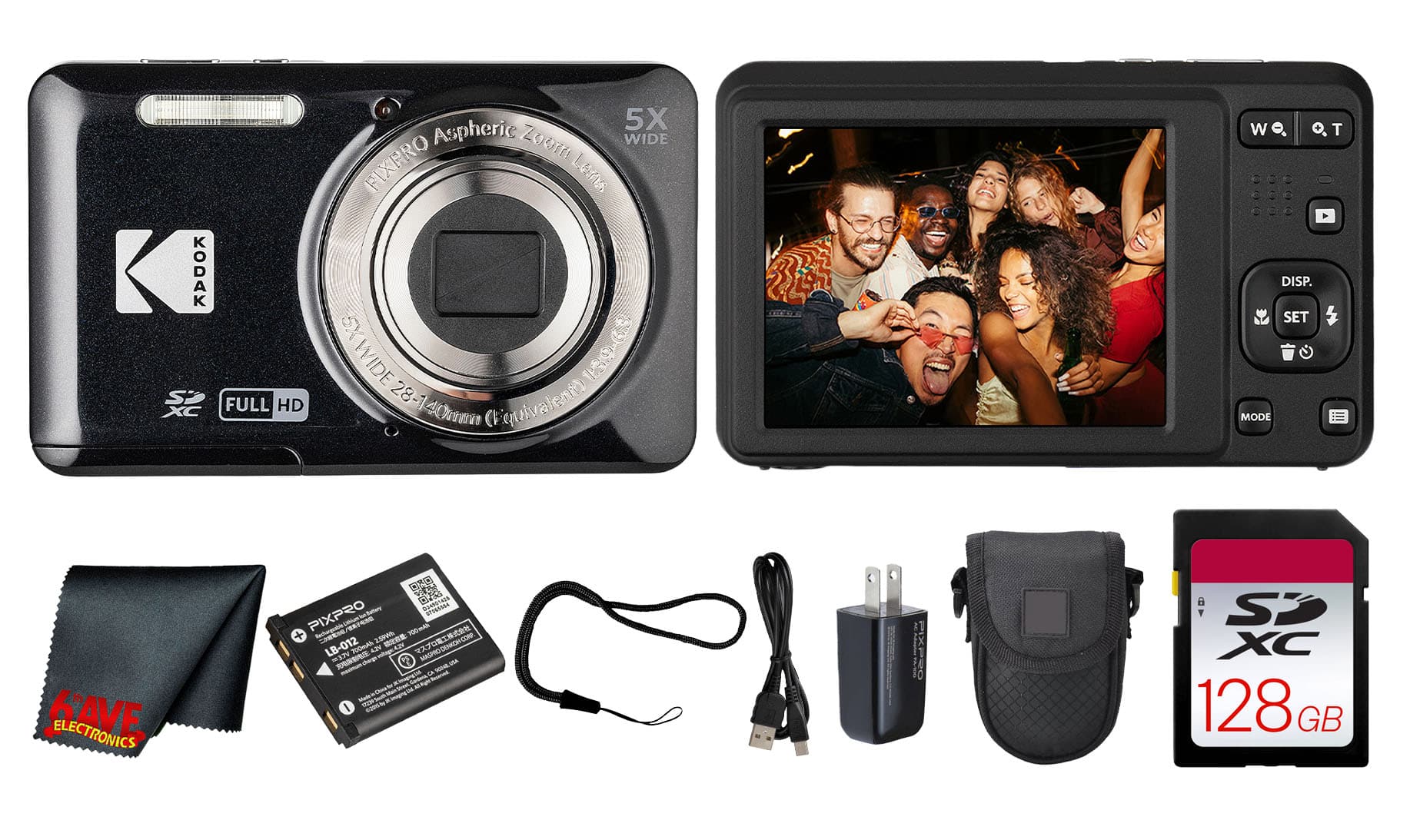 Bundle Kodak PIXPRO FZ55 Digital Camera (FZ55BK) + 128GB Card +