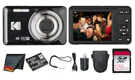 Kodak - PIXPRO FZ55 Digital Camera (Black) (FZ55BK) + 128GB Card + Case + Cleaning Cloth