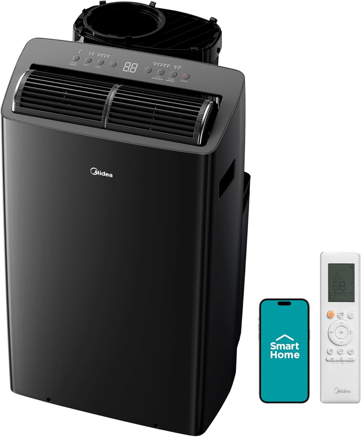 Midea - Duo 12,000 BTU Smart, High Efficiency Inverter Portable Air Conditioner, 40% Energy Savings, Ultra-Quiet, New - Black