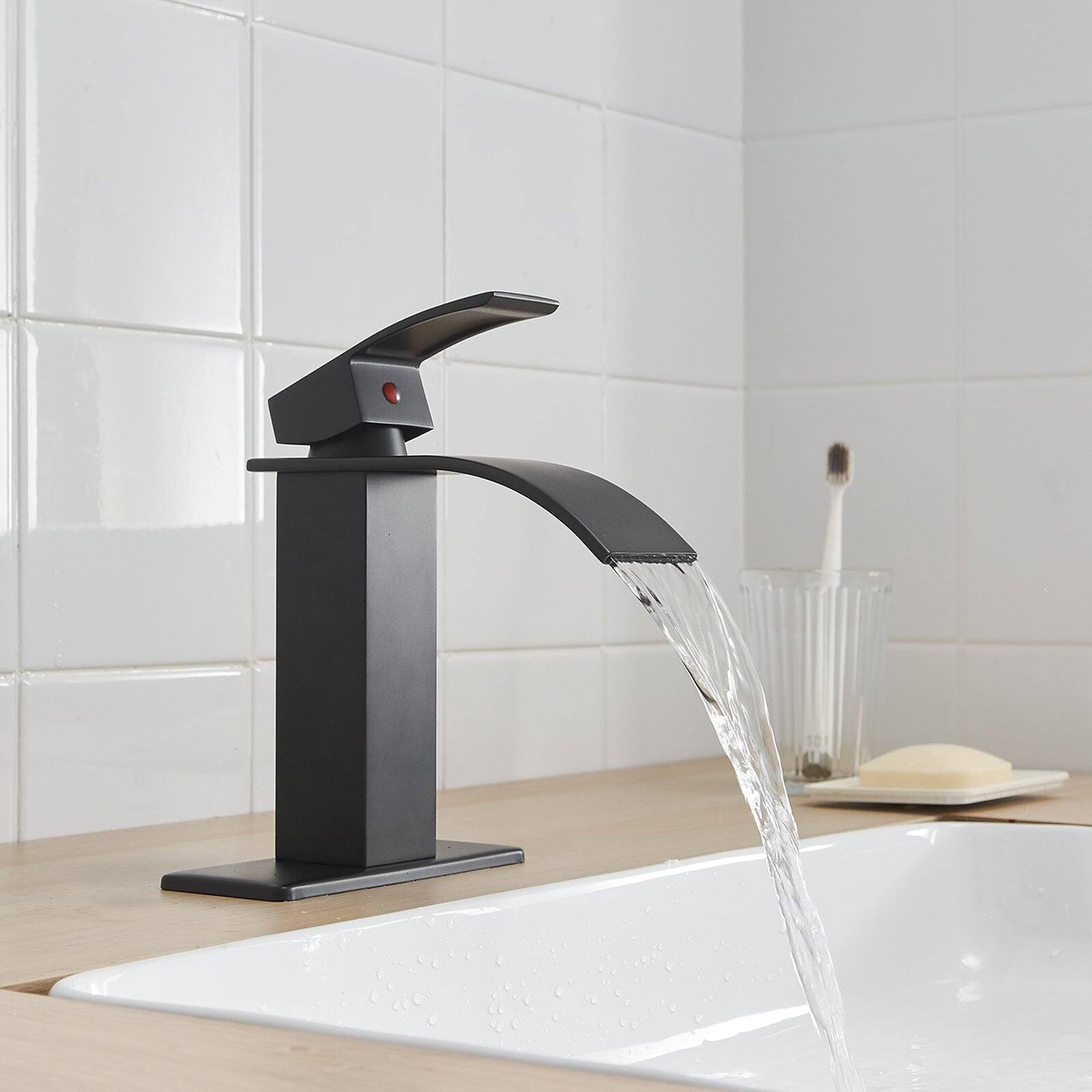Alt View 4. Boyel Living - Single Handle Single Hole Bathroom Faucet with Deckplate Included and Pop Up Drain in Matte Black - Matte Black.