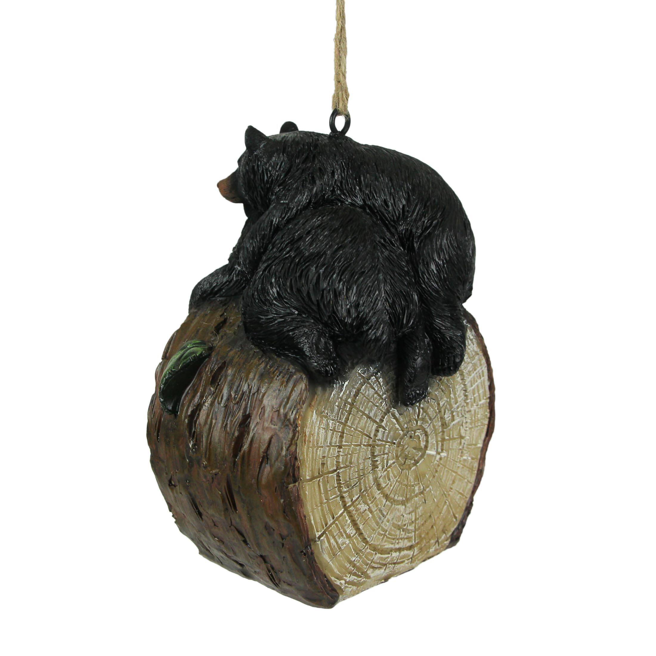 Alt View 2. J.D. Yeatts - Black Bear Cubs On Log Slice Polyresin Hanging Birdhouse Outdoor Lodge Decor - Multicolored.