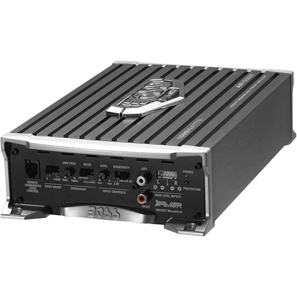 Left. BOSS Audio - Armor 1500W Class AB Mono MOSFET Amplifier with Variable Low-Pass Crossover - Black and Chrome.
