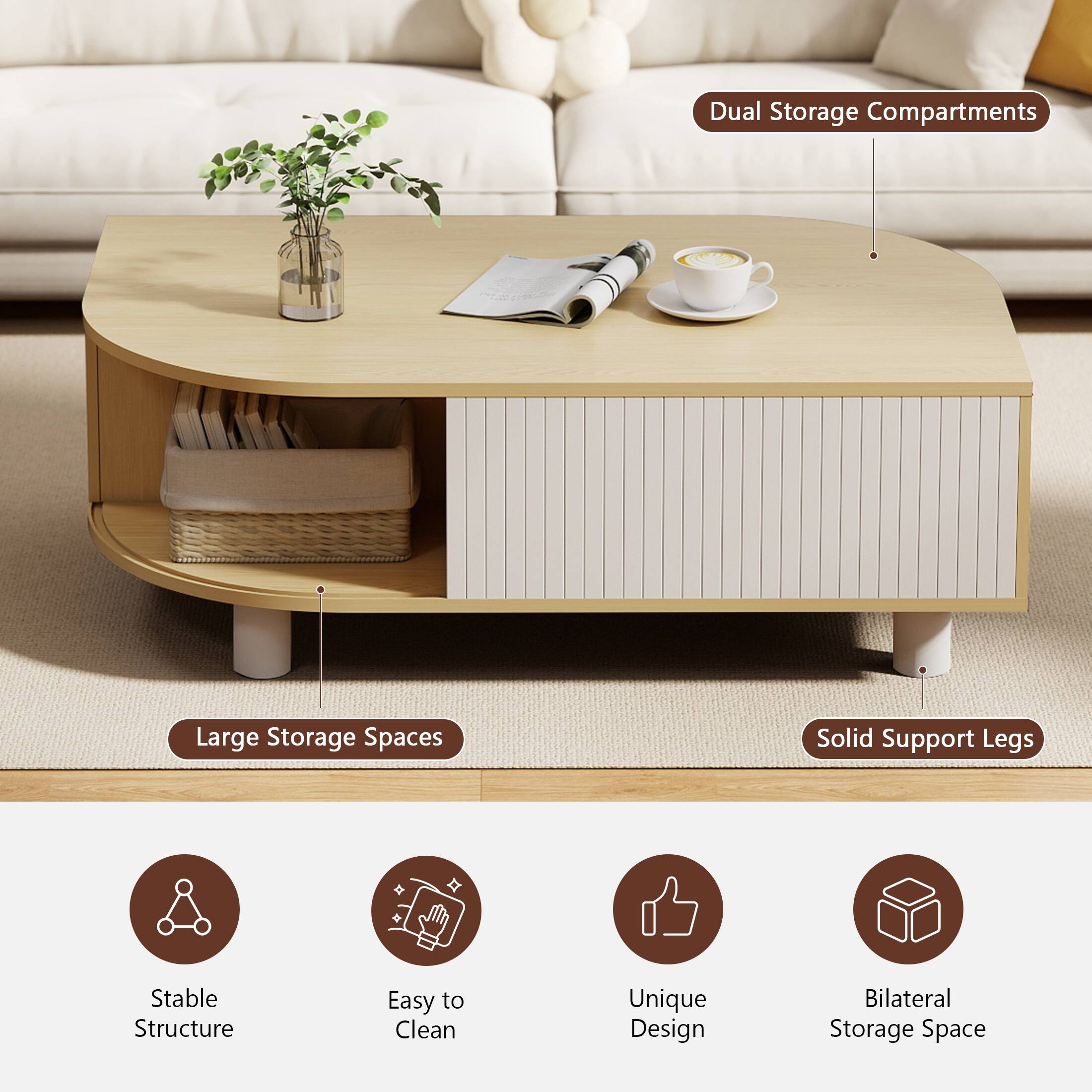 Dual Storage Compartments, Large Storage Spaces, Solid Support Legs, Stable Structure, Easy to Clean, Unique Design, Bilateral Storage Space