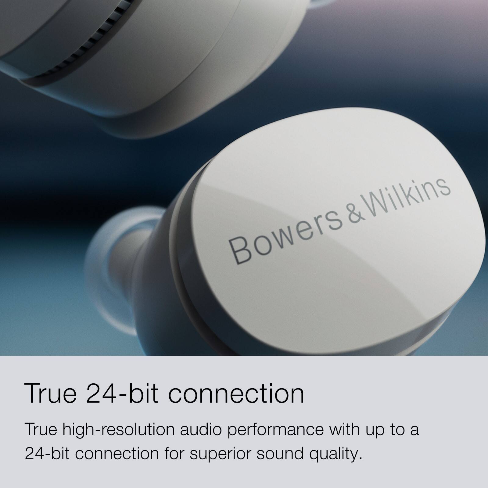 The text on the image reads: "True 24-bit connection. True high-resolution audio performance with up to a 24-bit connection for superior sound quality."