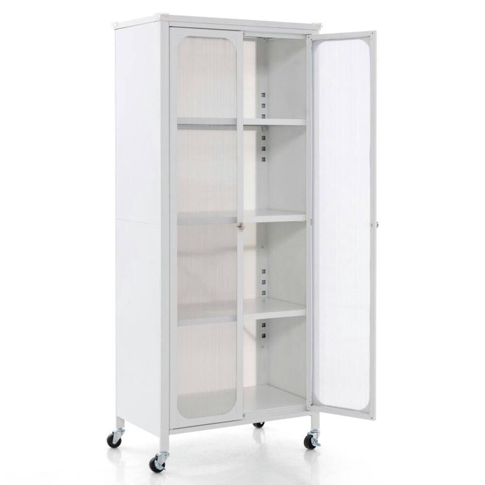Front. Kadyn - Glass Doors Storage Cabinet with Wheels and Adjustable ShelvesWhite Organizer Hallway Entryway Cabinet for Kitchen - White.