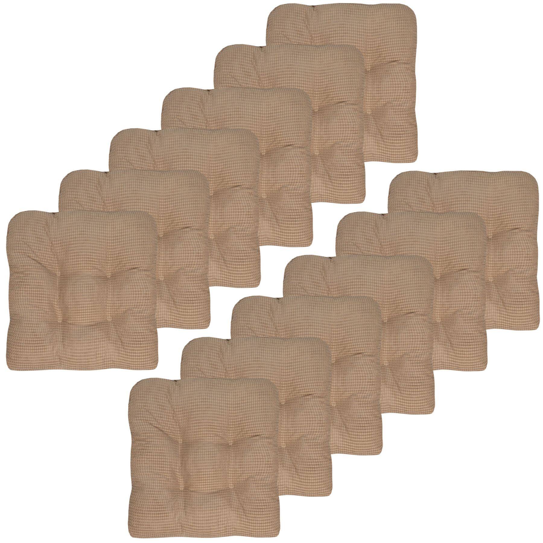 Front. Sweet Home Collection - Crushed Memory Foam Tufted Chair Cushion Non Slip Microdot Rubber Back, 12-Pack - Taupe.