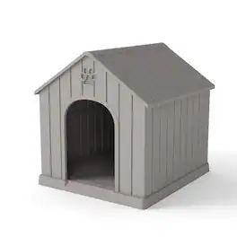 Yardgrace - Durable Waterproof Plastic Pet House Indoor Outdoor Puppy Shelter Kennel with Air Vents、Elevated Floor and Roof,Medium - Gray