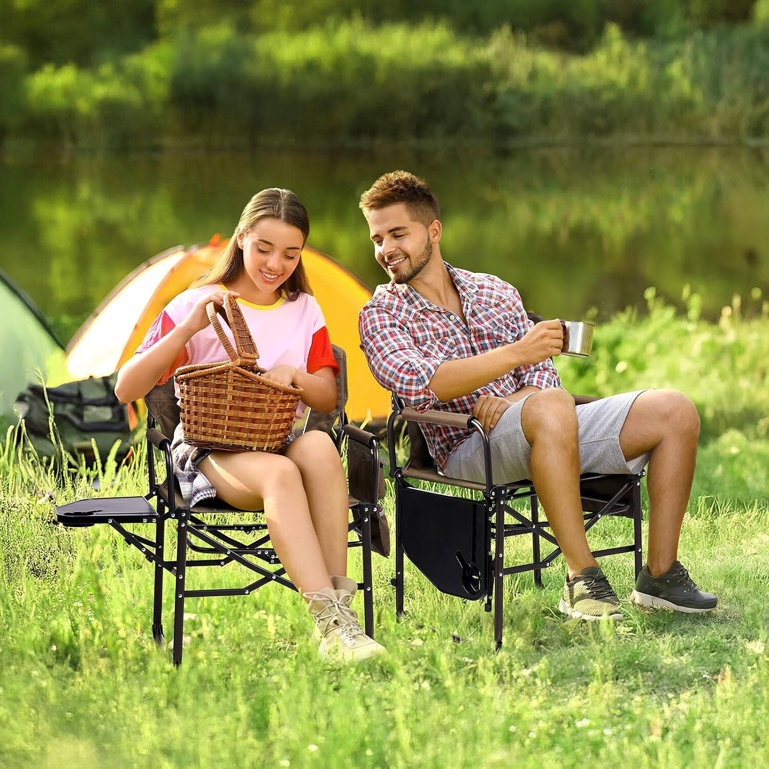 Alt View 8. Winado - 2PCS Camping Directors Chair Portable Folding with Side Table, Carry Bag for Outdoor Adults Camping Beach Fishing Picnic - Brown.