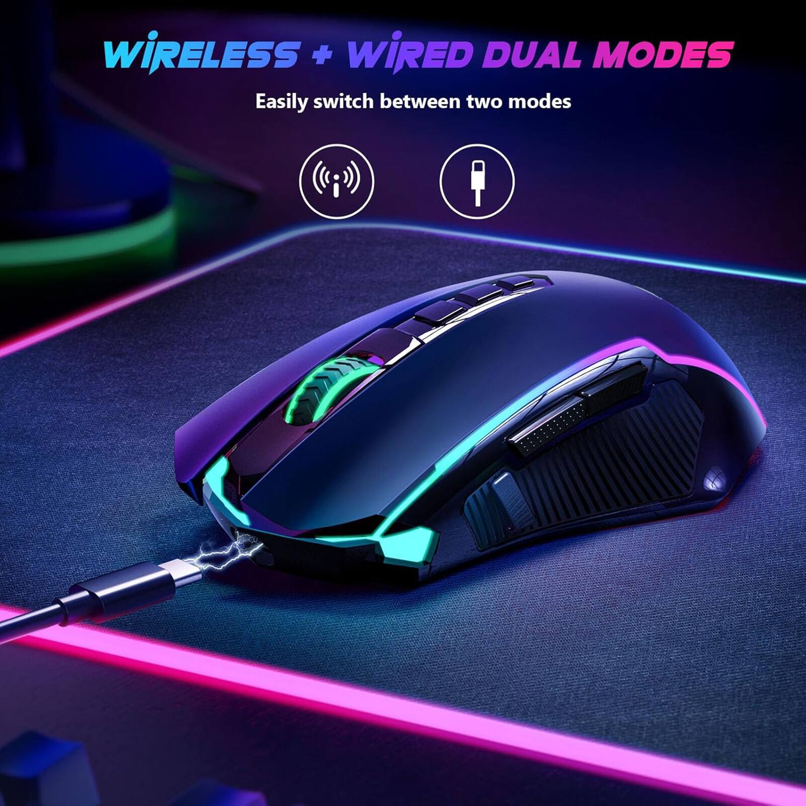 Wireless + Wired Dual Modes: Easily switch between two modes.