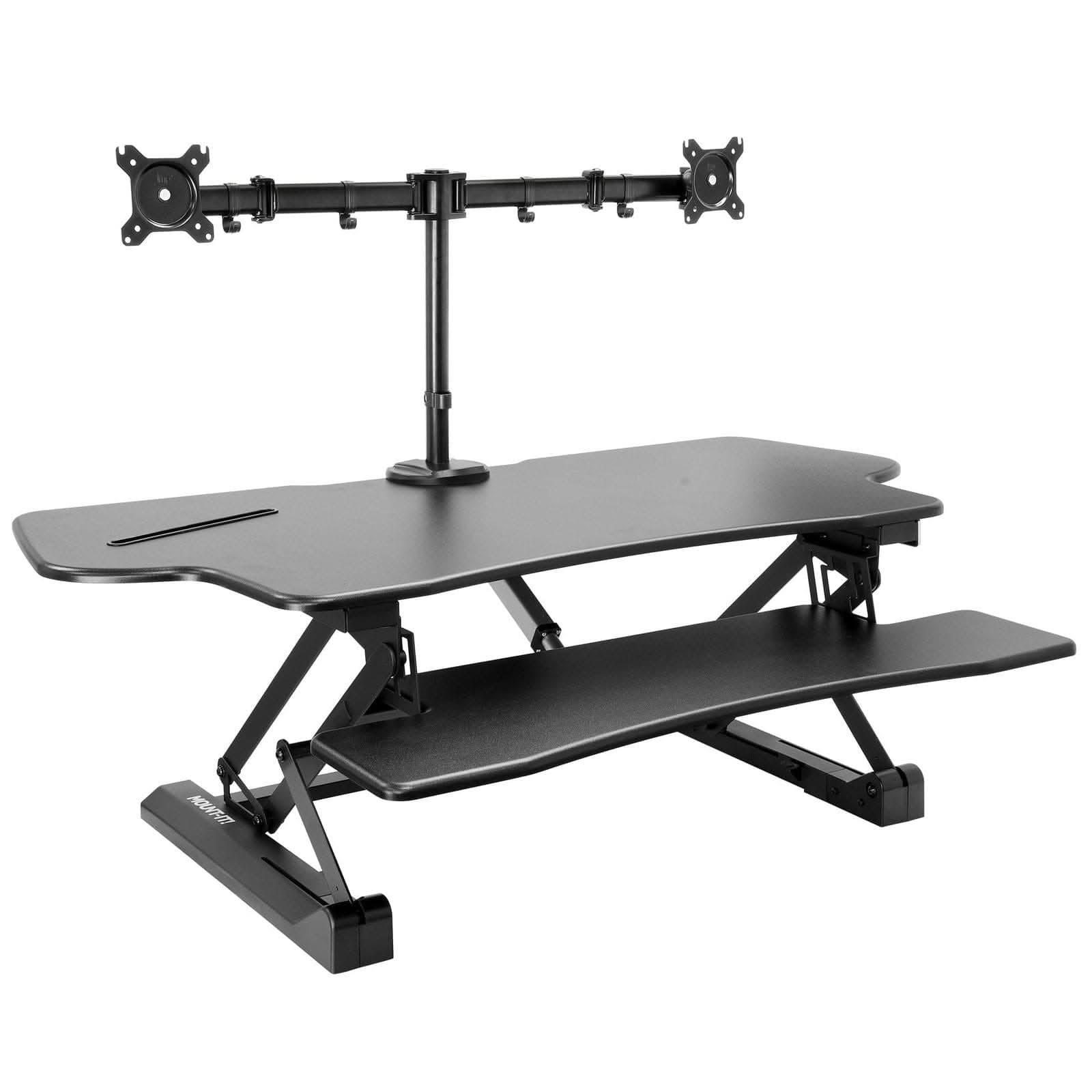 Alt View 5. Mount-It! - Electric Sit-Stand Desk Converter with Dual Monitor Mount and Large Adjustable Height Workstation - Black.