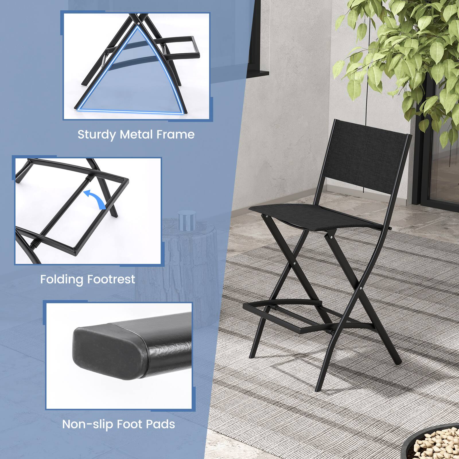 Sturdy Metal Frame, Folding Footrest, Non-slip Foot Pads