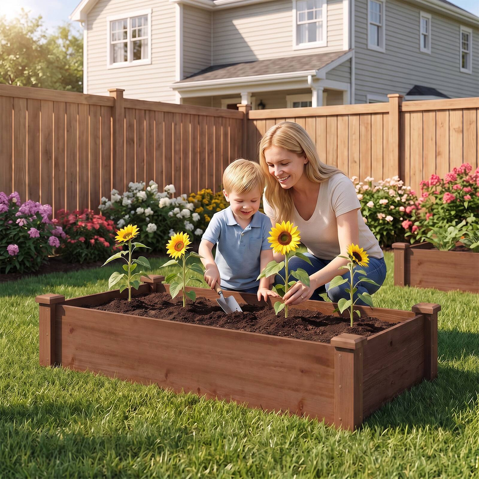 Alt View 4. Costway - Costway Wooden Raised Garden Bed Rectangular Planter Box for Vegetables Fruits Flowers - Dark Brown.