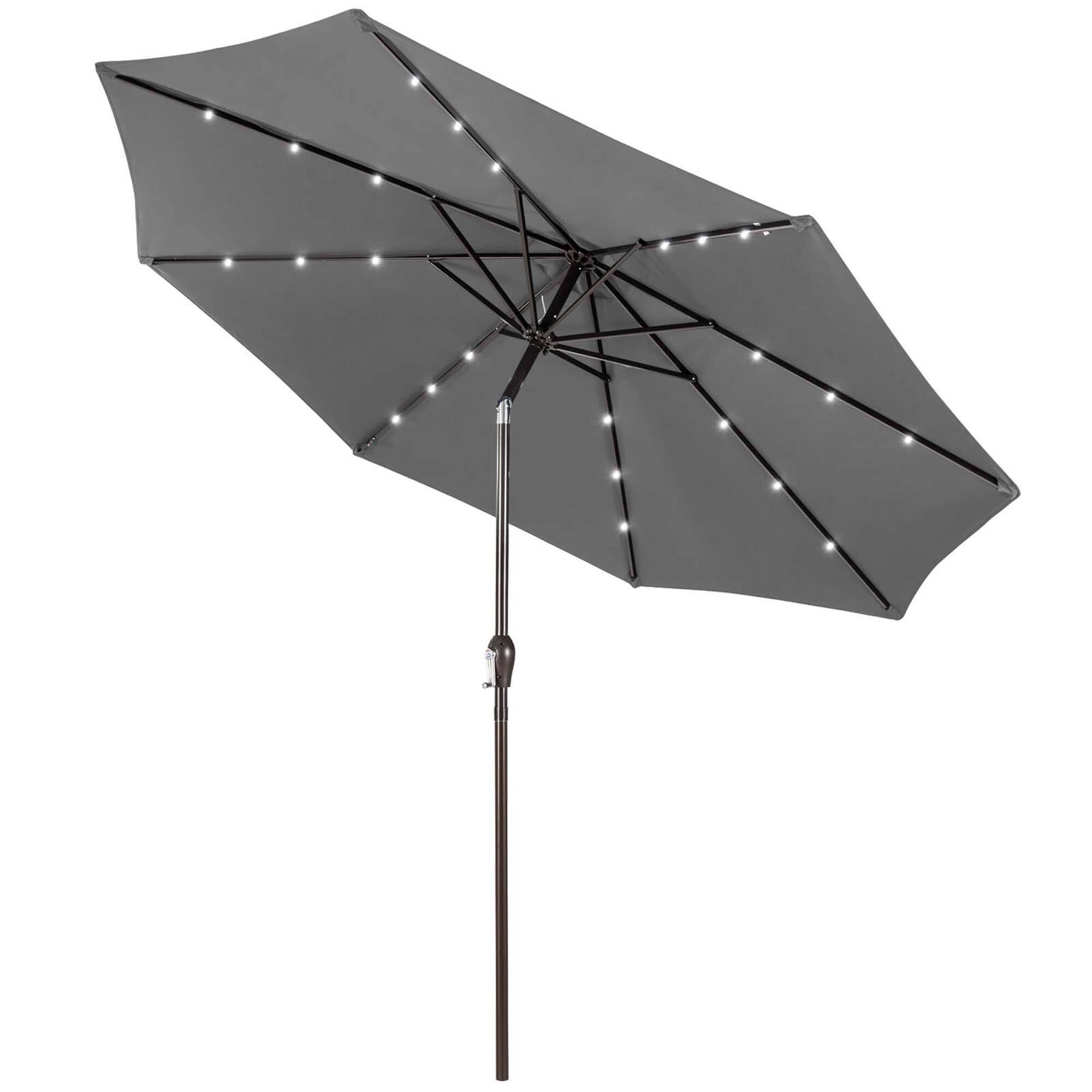 Alt View 1. Costway - 10FT Patio Solar Umbrella LED Patio Market Steel Tilt with Crank Outdoor - Gray.