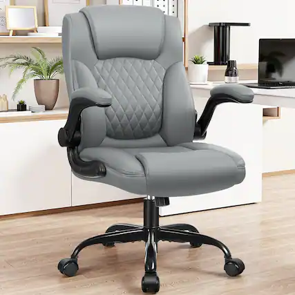 Front. KERDOM - Swivel Tilt Gamer Ergonomic Computer Chair with Lumbar Support, Height Adjustable, Adjustable Arms Space Saving - Grey.