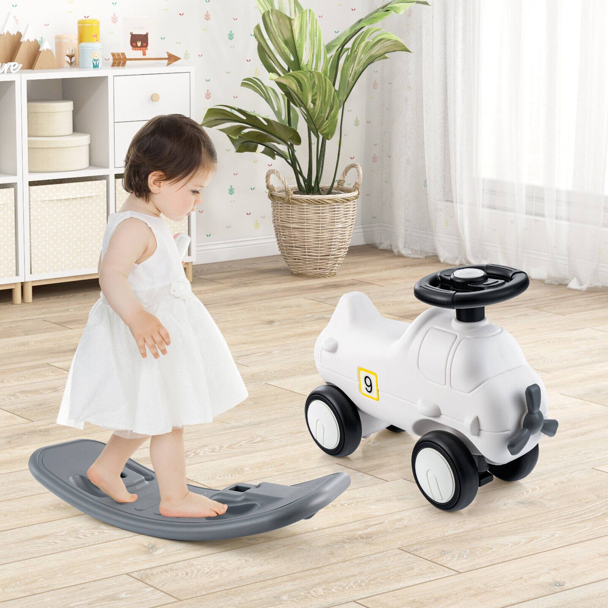 Alt View 3. Gymax - Gymax 3-in-1 Rocking Horse & Sliding Car w/ Detachable Balance Board Indoor & Outdoor - White + Gray.