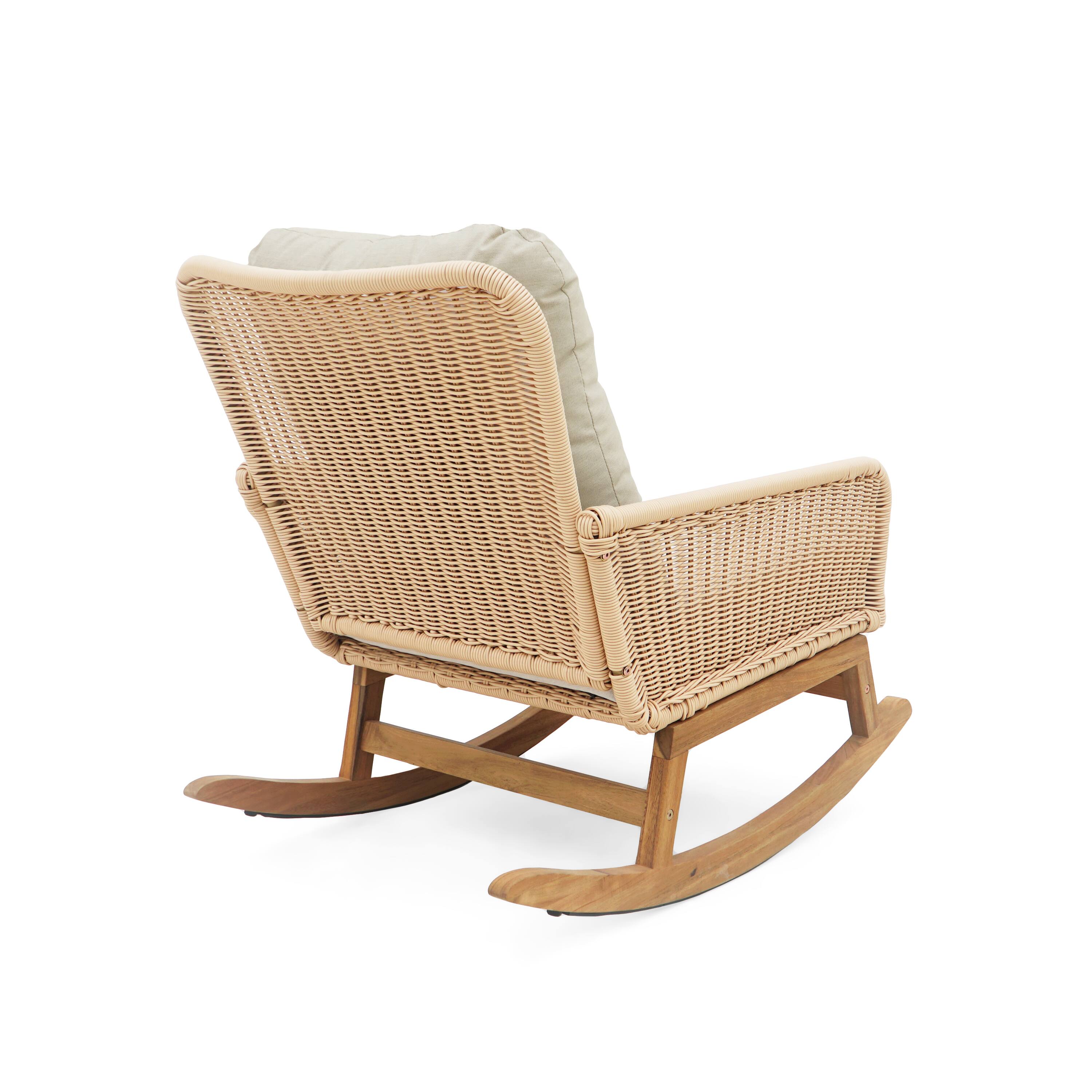 Alt View 5. Tiramisubest - Minimalist Wicker Rocking Chair with Polyester Cushions and Wooden Frame for Indoor and Outdoor Spaces,Beige - Beige.
