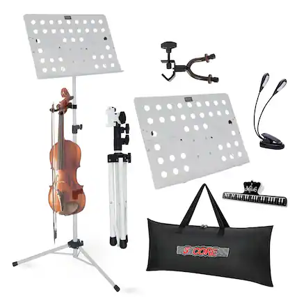 Front. 5 CORE - Music Stand Adjustable Desktop Book Stands Portable Sheet Holder All Metal Foldable Bookstand - White.
