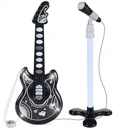 Best Choice Products - 19in Kids Flash Guitar, Pretend Play Musical Instrument Toy for Toddlers w/ Mic, Stand - Black