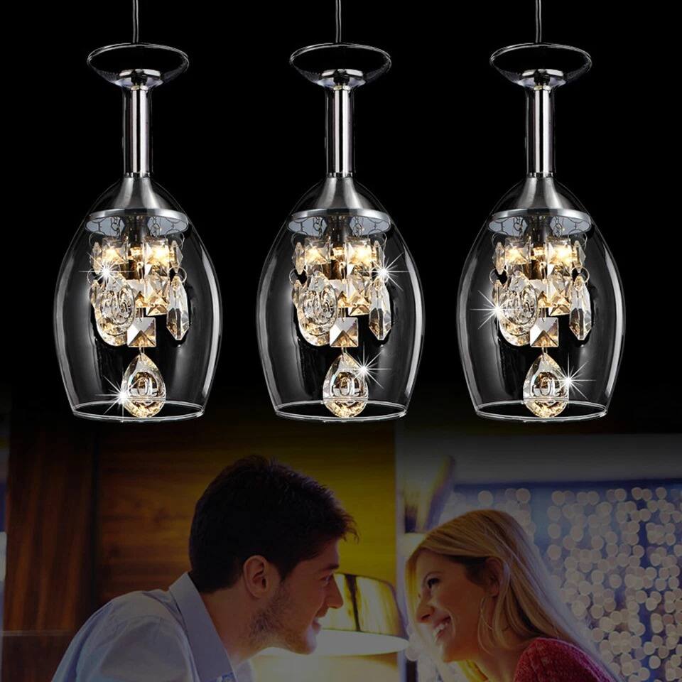 Left. Home Collection - Wine Glass Crystal Pendant Light Modern LED Dining Room Ceiling Chandelier.