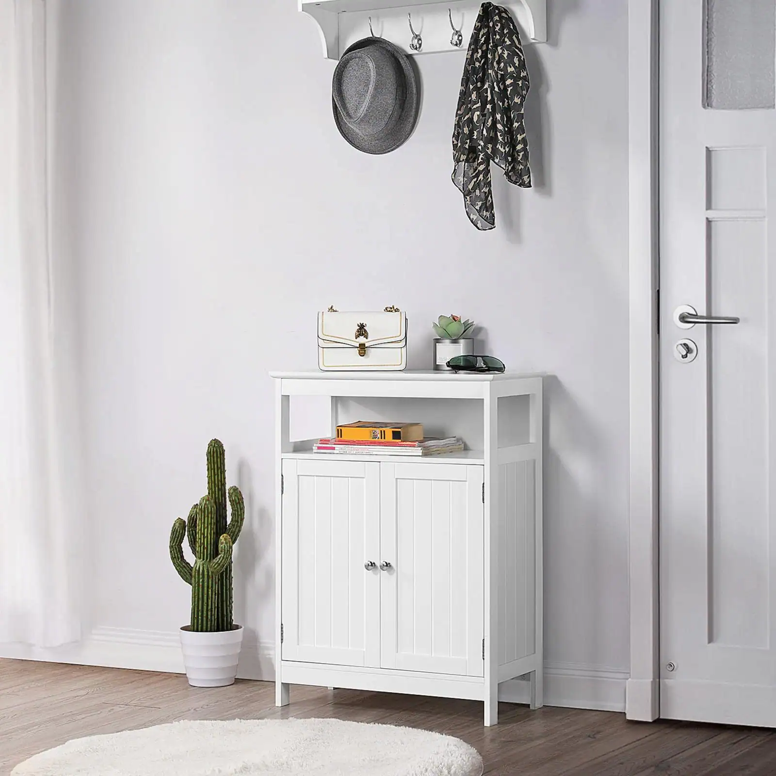 Alt View 7. Ecooso - Freestanding Bathroom Storage Cabinet with Double Shutter Doors - White.