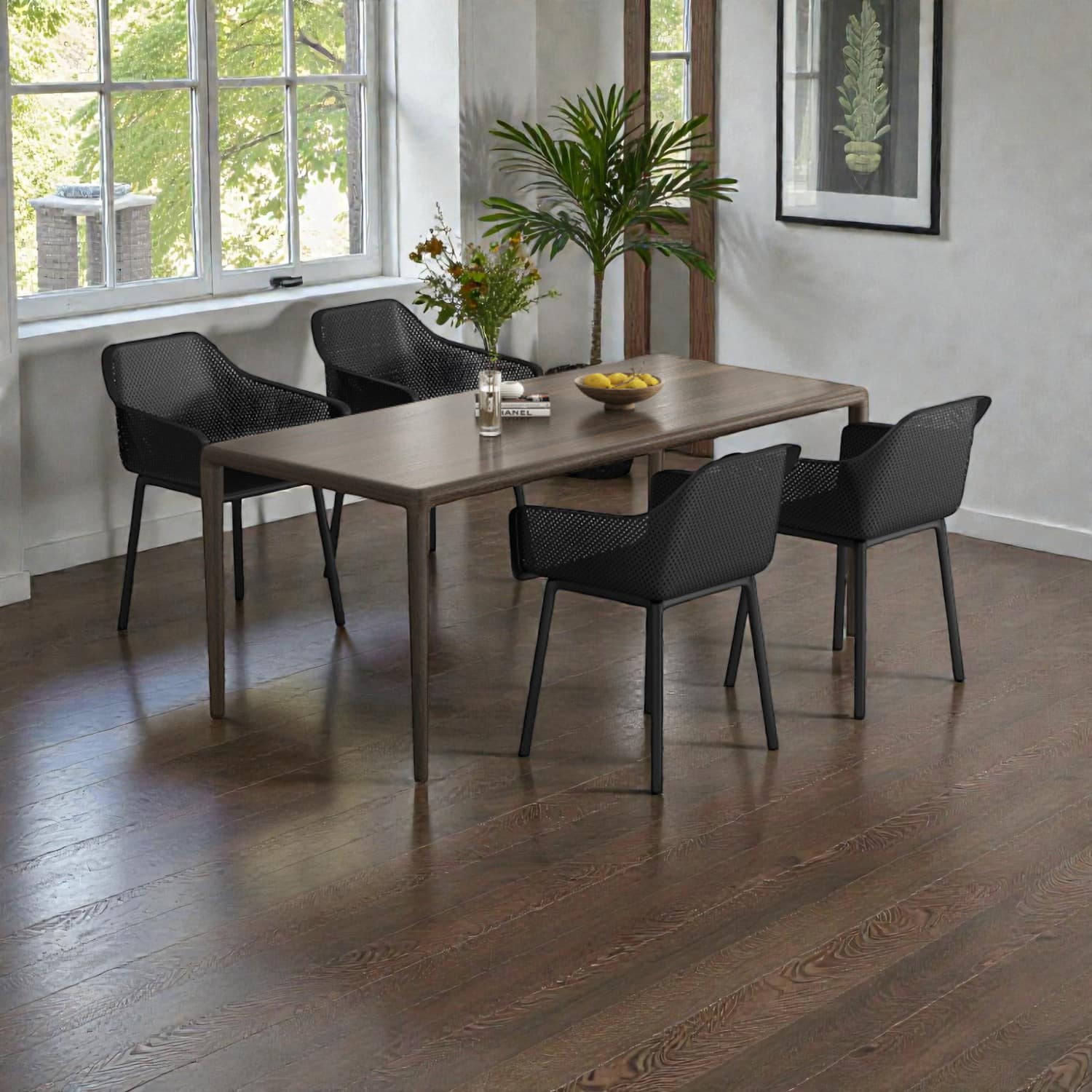 Hivvago - Modern Kitchen Chairs Set of 4 with Plastic Frame and Ventilated Back - Black