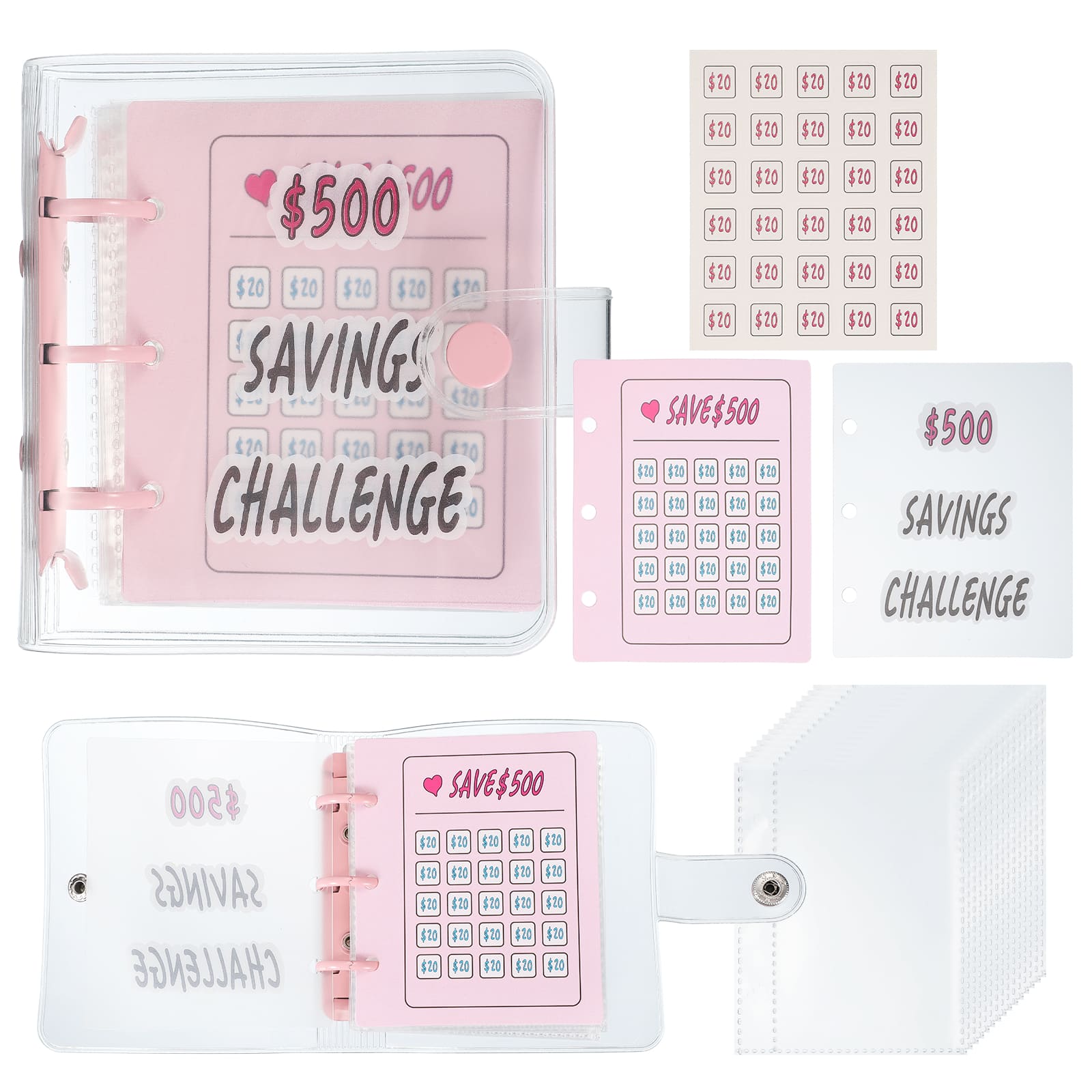 Unique Bargains - 500 USD Savings Challenge Book, Money Saving Binder with 25 Reusable Envelopes for Budgeting & Financial Planning - Pink