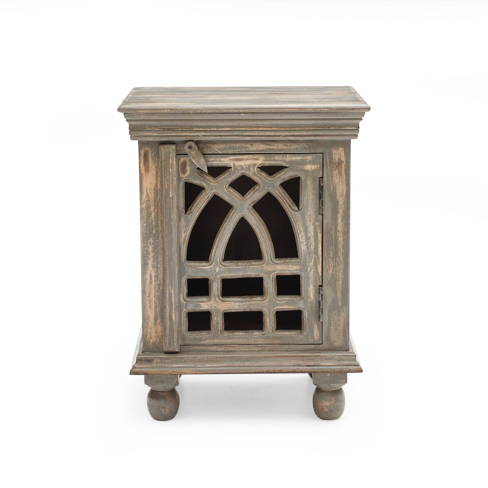 Alt View 3. Chateau Abodes - Narrow Side Table, Antique Grey Wood Nightstand with Storage for Small Spaces in Living Room & Bedroom - Antique Grey.