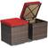 Front. Costway - 2PCS Patio Rattan Ottomans Seat Side Table Storage Box Footstool with Cushions - Red + Mix Brown.
