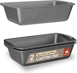 Bakken- Swiss - Set of 2 Loaf Pans – 10.2" & 11", Nonstick, Oven Safe, Stackable, PFOA/PTFE Free - Gray Marble