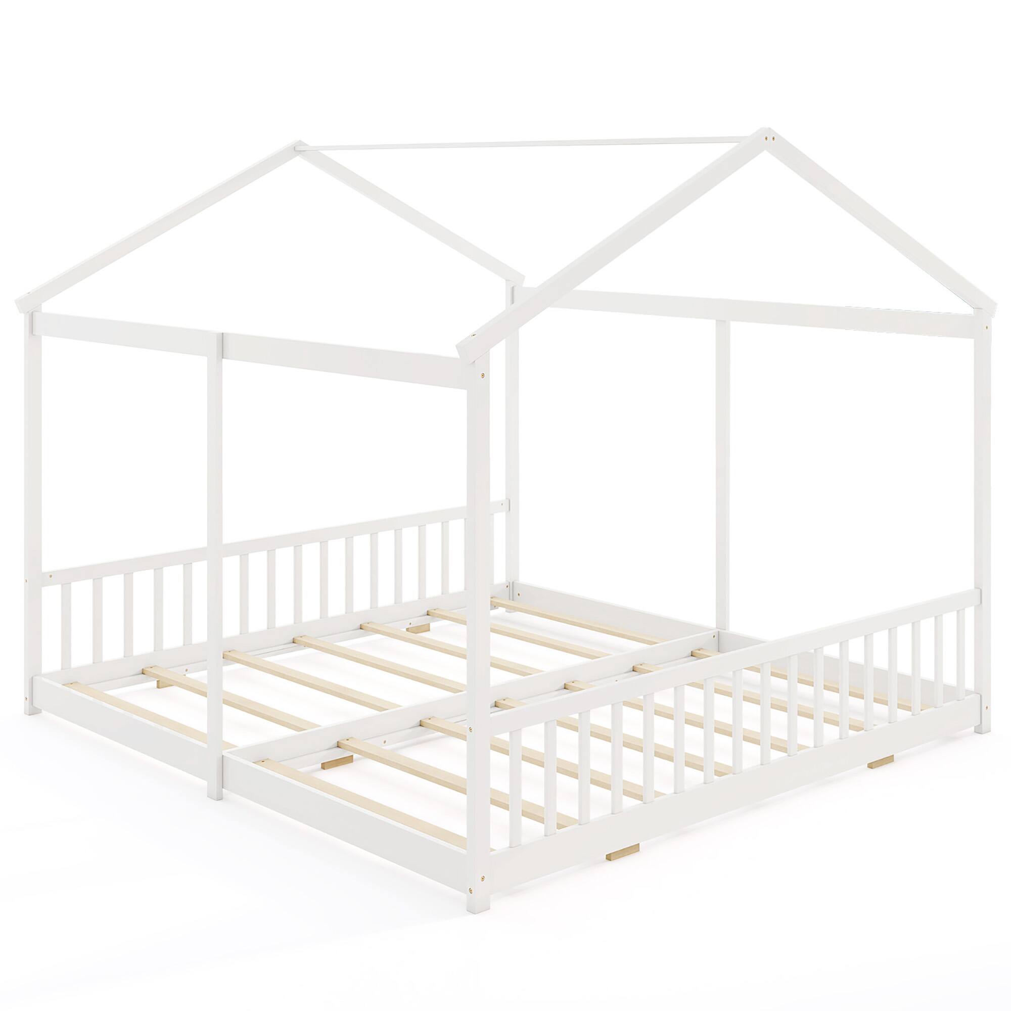Alt View 9. Gymax - Gymax Double Floor Bed w/ Safety Guardrails No Box Spring Needed for Teens Boys Girls White - White.