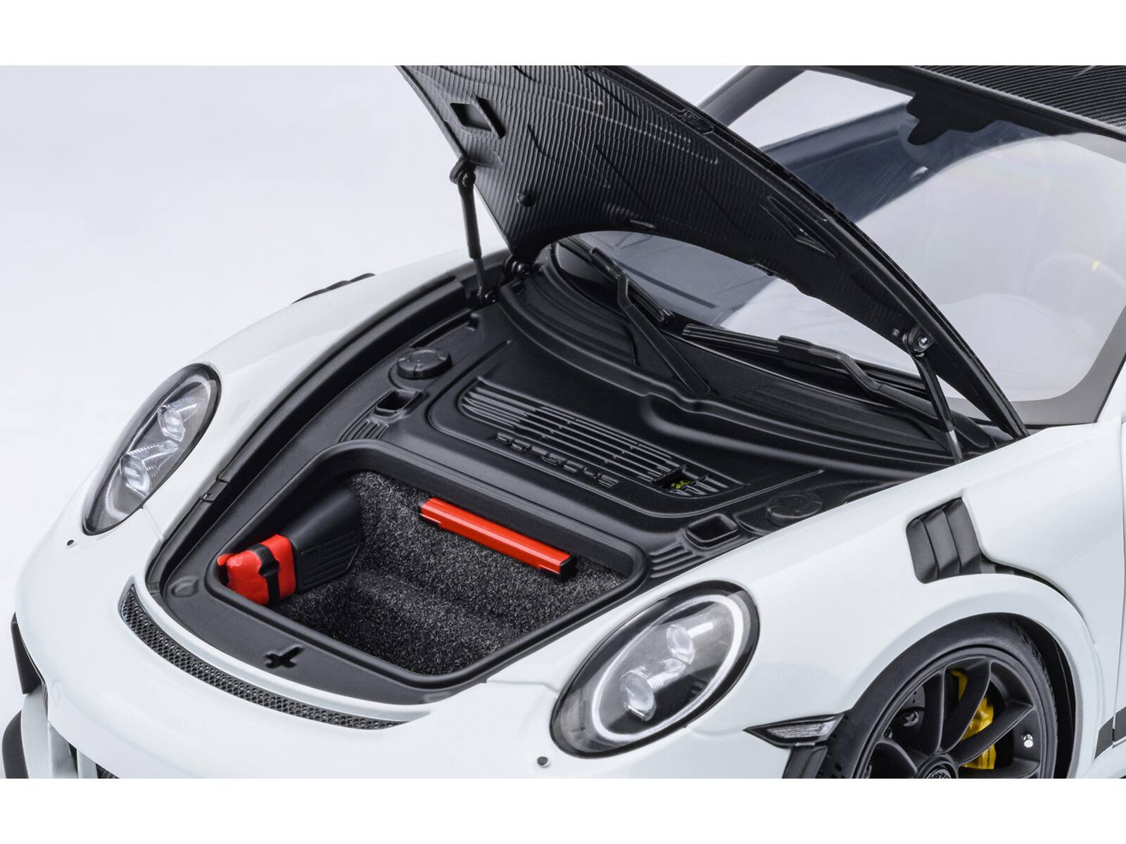 Alt View 2. Autoart - Porsche 911 (991.2) GT3 RS Weissach Package White with Carbon Hood and Top 1/18 Model Car by Autoart.