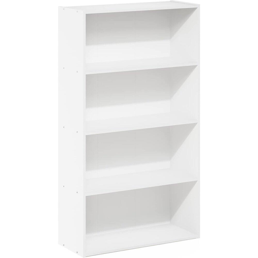 Alt View 1. FurniFact - White Wooden Book Shelf with Four Open Wooden Shelves for Modern Interiors - White.