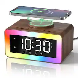 Dazzed Corner - Digital Alarm Clock with Wireless Charging, Bluetooth Speaker - Wooden