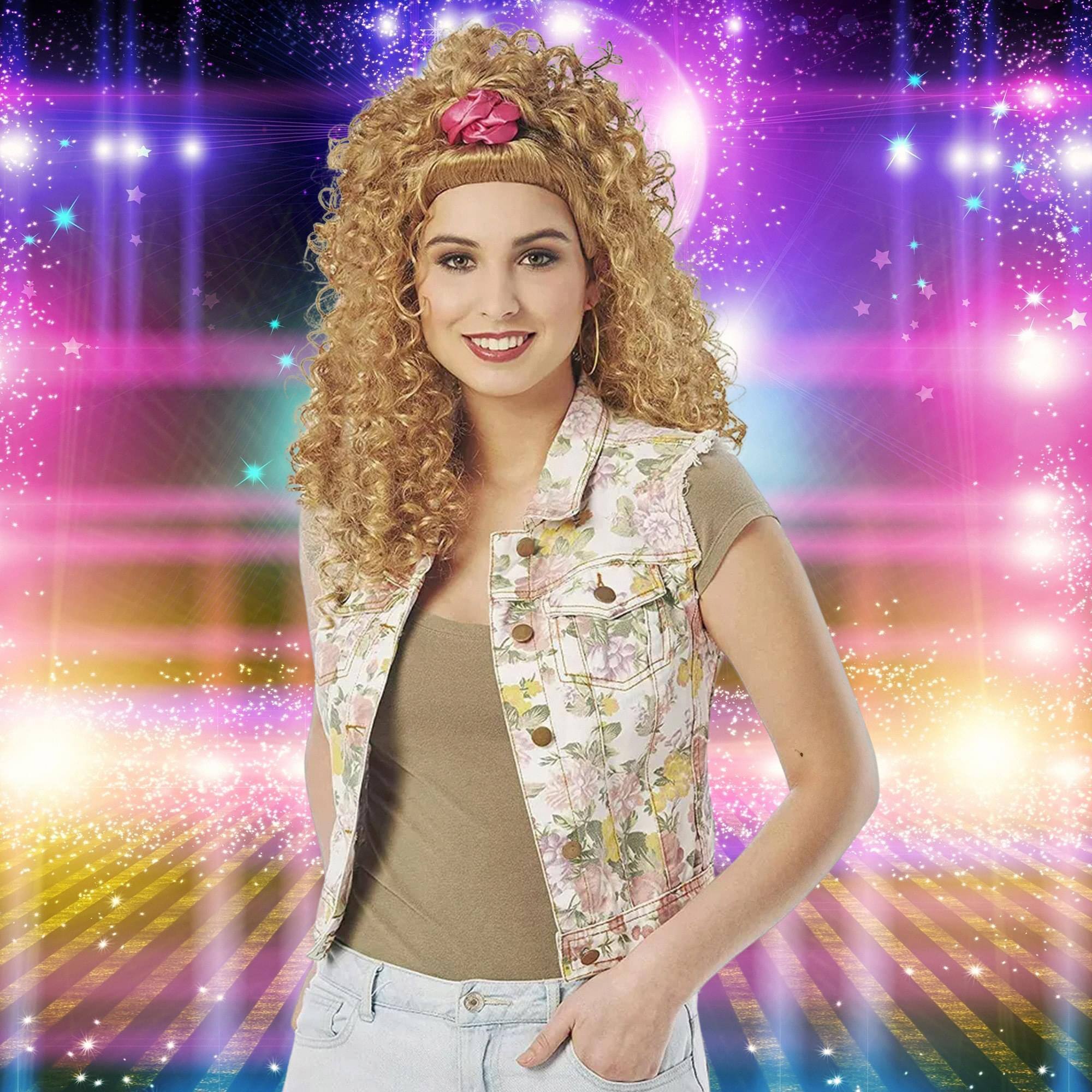 Alt View 1. Costume Culture by Franco - 80's Scrunchie Sweetie Adult Costume Wig | Blonde - Yellow.