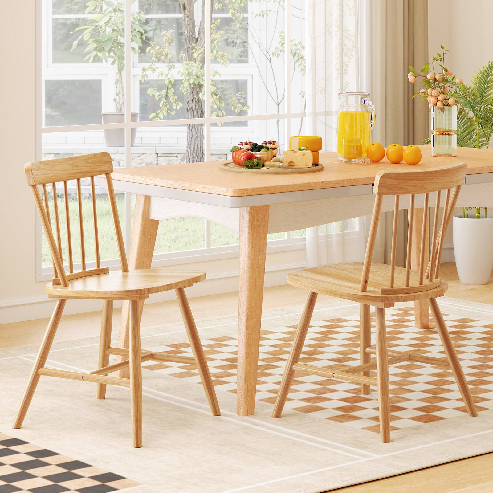 Alt View 3. Gymax - Gymax Dining Chairs Set of 4 Farmhouse Kitchen Chair w/ Rubber Wood Frame Wide Seat Natural - Natural.
