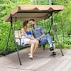 Front. Gymax - Gymax Brown Outdoor Swing Canopy Patio Swing Chair 3 Person Canopy Hammock - Brown.