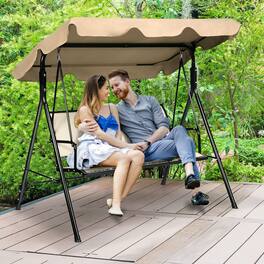 Gymax - Outdoor Swing Canopy Patio Swing Chair 3 Person Canopy Hammock - Brown