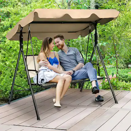 Front. Gymax - Gymax Brown Outdoor Swing Canopy Patio Swing Chair 3 Person Canopy Hammock - Brown.
