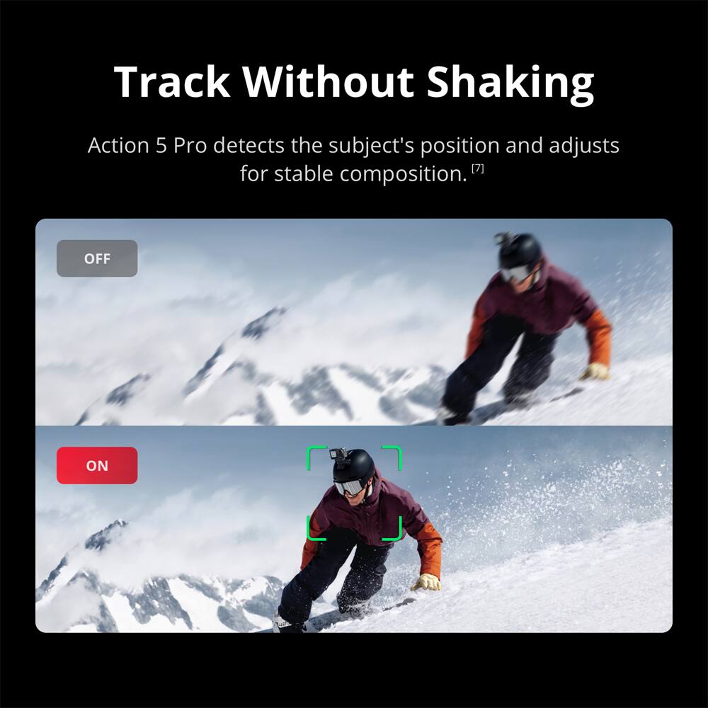 Track Without Shaking

Action 5 Pro detects the subject's position and adjusts for stable composition. [7]

OFF

ON