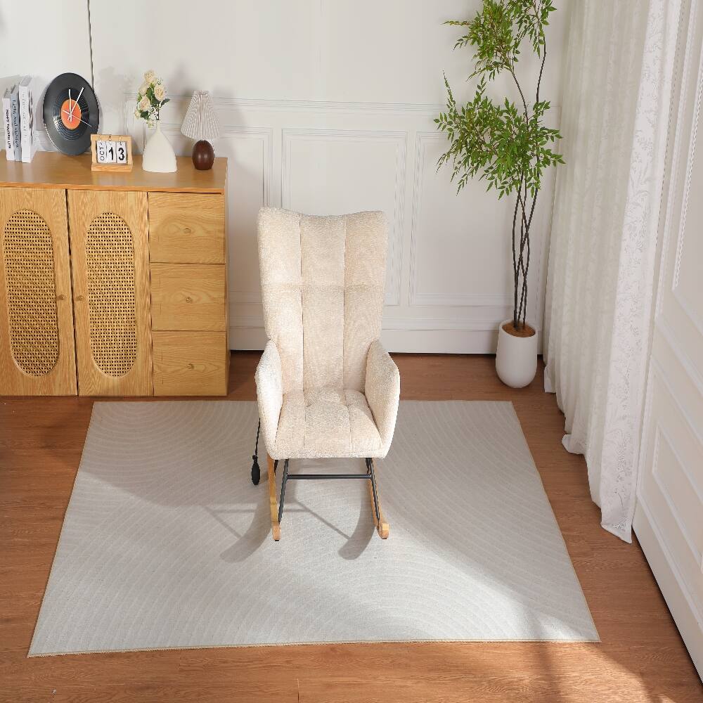 Left. Loheer - Loheer Modern Maternity Nursery Rocking Chair, Chenille Upholstered High Back Glider with Airbag Lumbar Support, Beige - Beige.