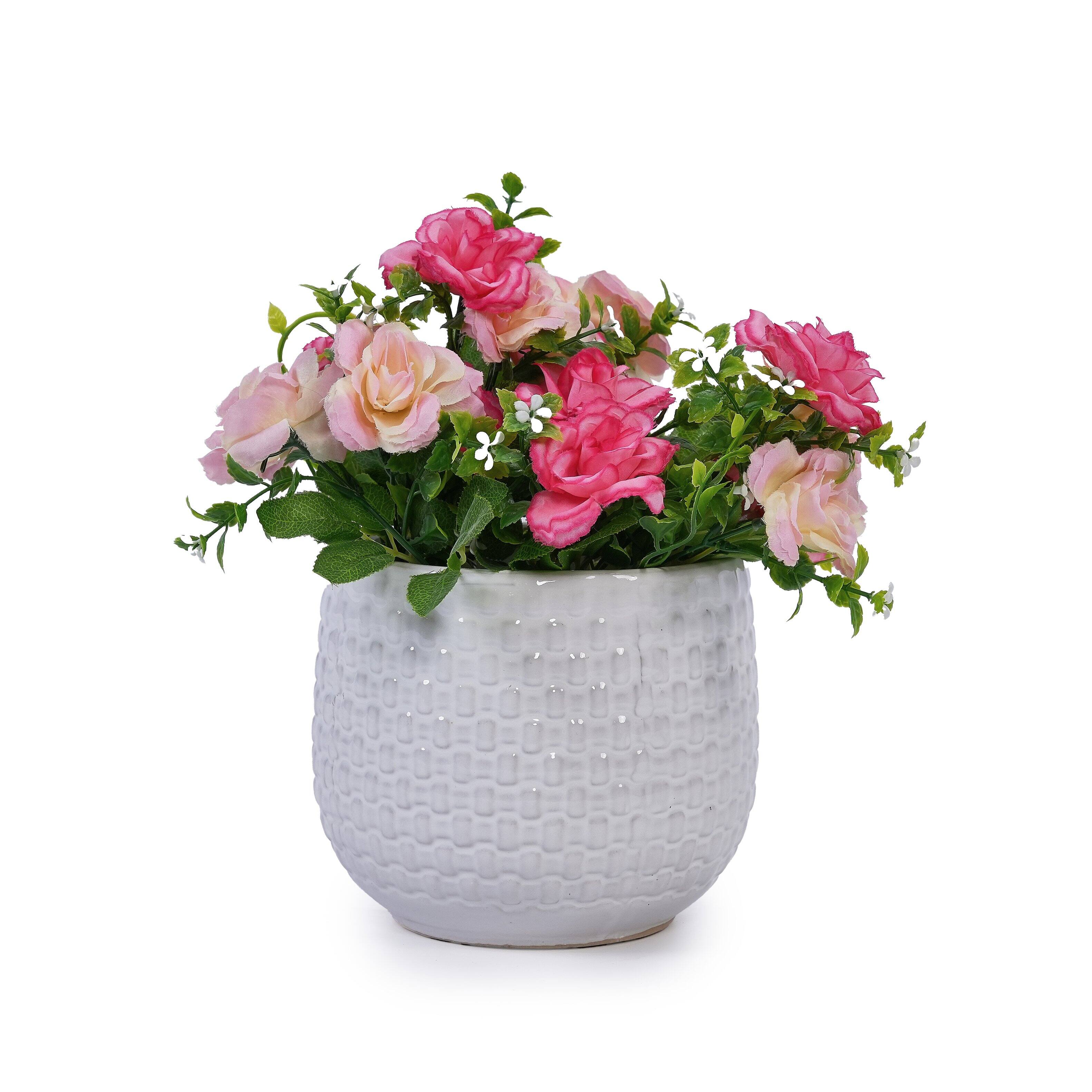Alt View 5. Loheer - Loheer Ceramic Planter Set, Handmade White Textured Ceramic Planters for Orchids, Succulents, Indoor Outdoor.
