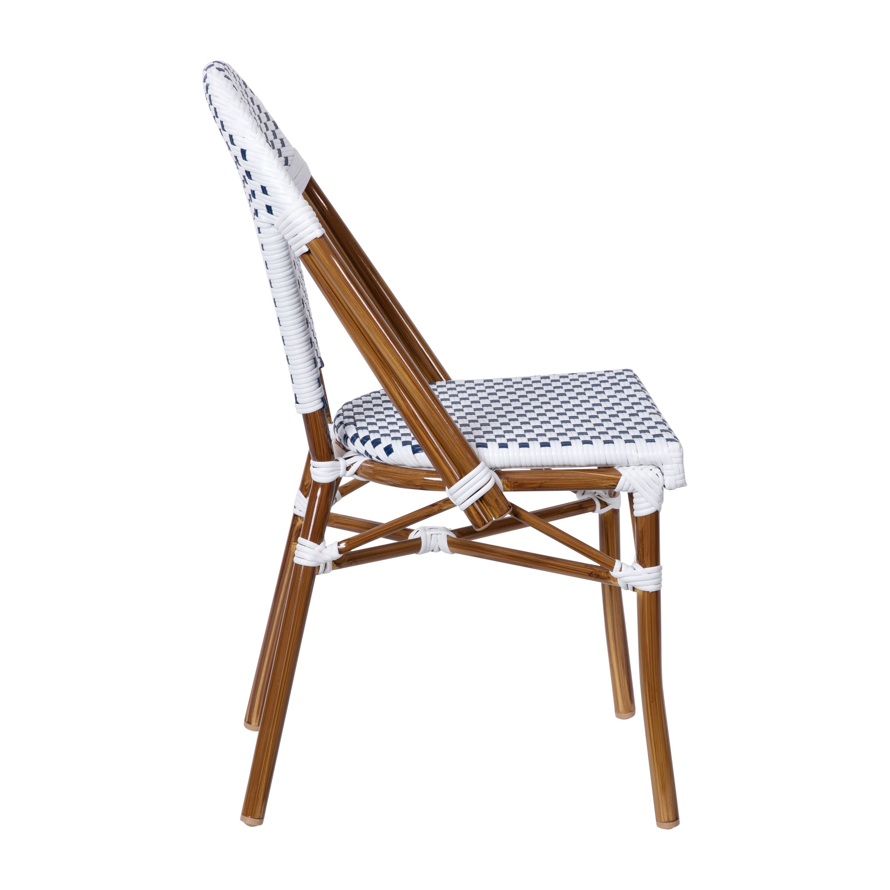 Alt View 9. Emma + Oliver - Colmar Indoor/Outdoor Stacking Bistro Chairs with Aluminum Frame - White & Navy/Natural Frame.