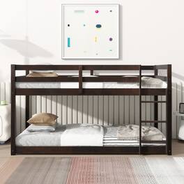 GOODSILO - Solid Wood Twin Over Twin Floor Bunk Bed with Ladder and Strengthened Slats for Enhanced Stability - Espresso