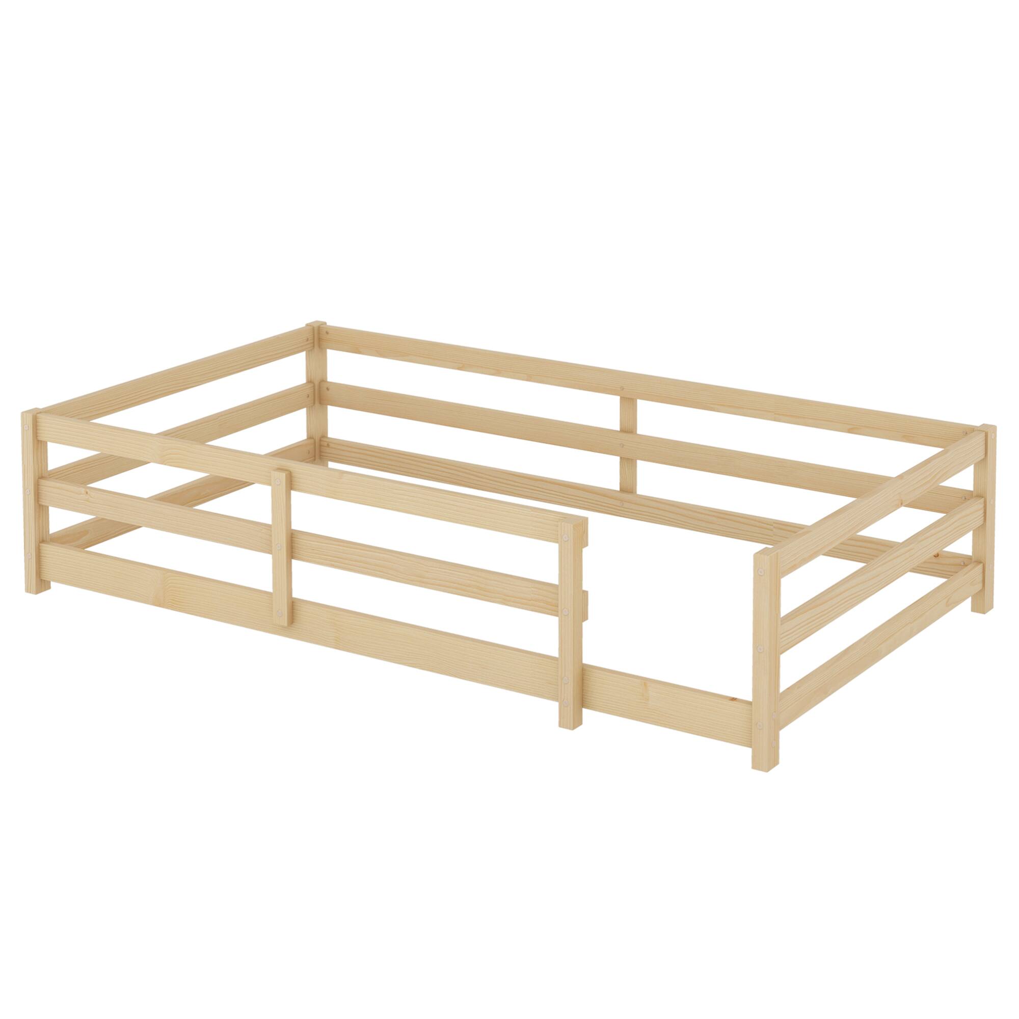 Alt View 7. GOODSILO - Twin Size Floor Bed for Kids with Safety Fence, Sturdy Wooden Montessori Style Bed Frame for Boys and Girls - Oak.