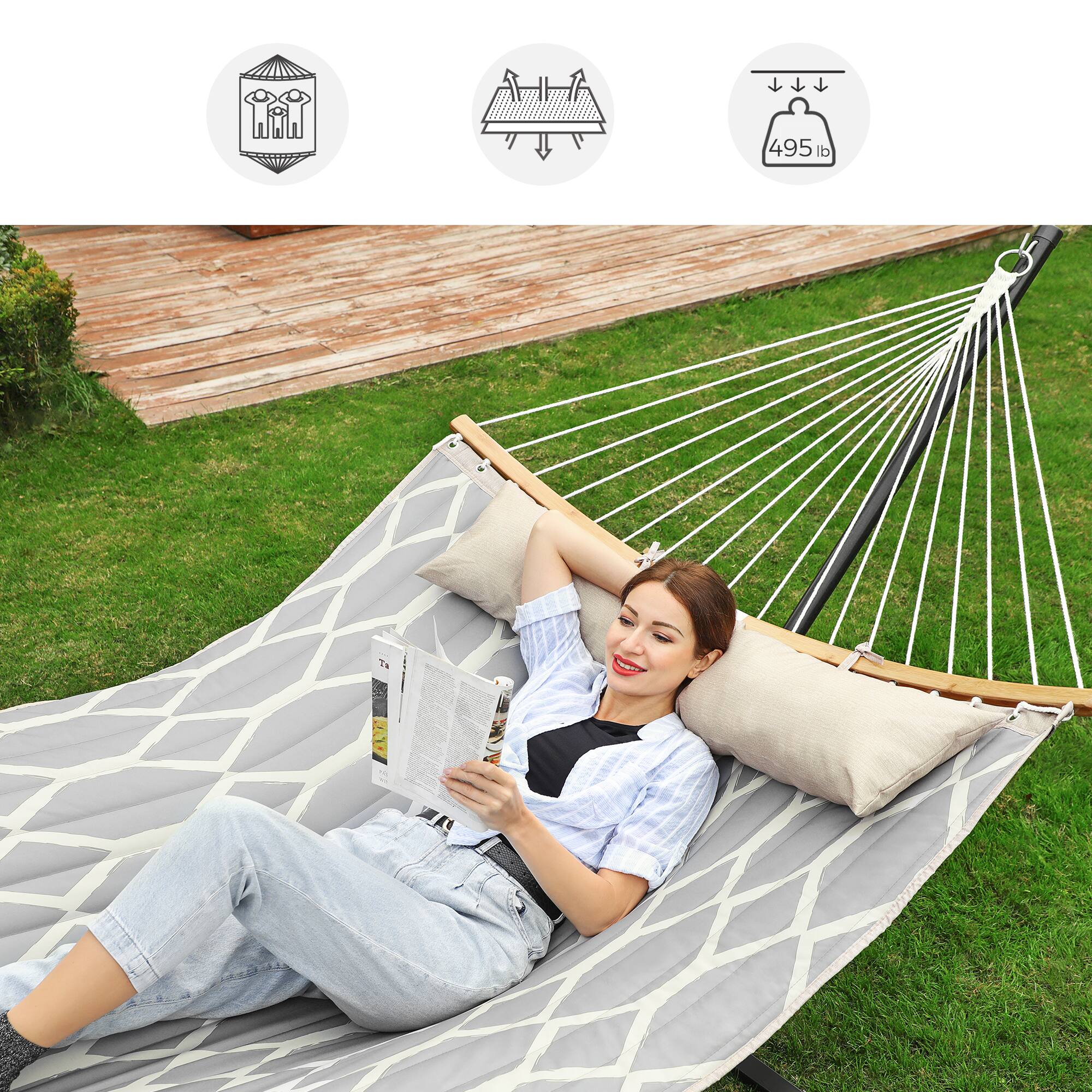 Alt View 1. Songmics Home - Hammock, Quilted Double Hammock with Padded Pillow, 78.7 x 55.1 Inches, 495 lb Weight Capacity, Portable - Gray.